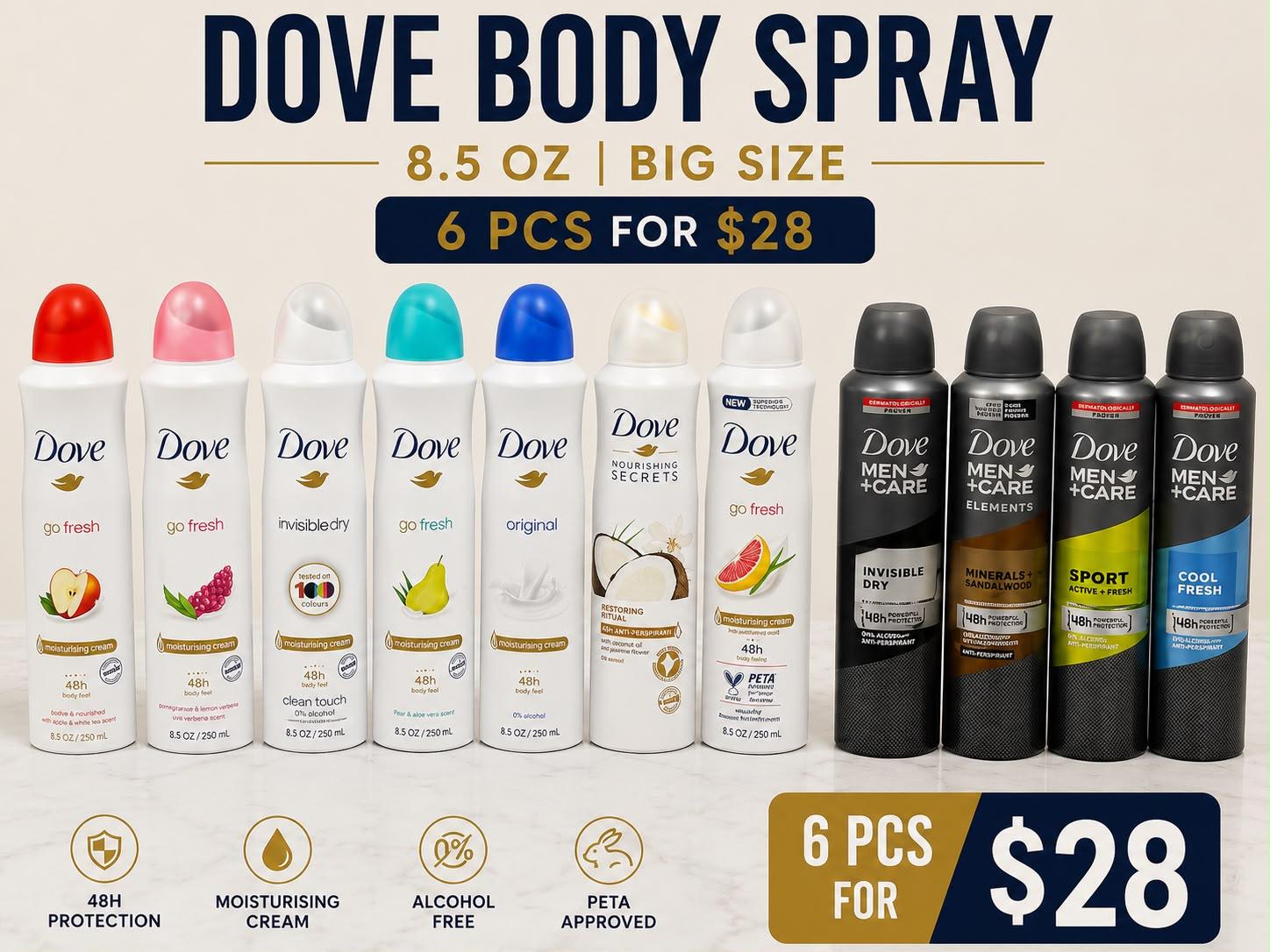 Dove Deodorant Spray 250ml 6 Pack