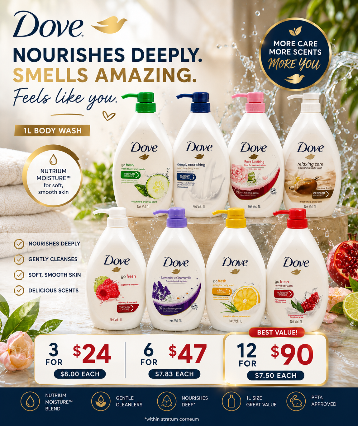 Dove Body Wash 1L