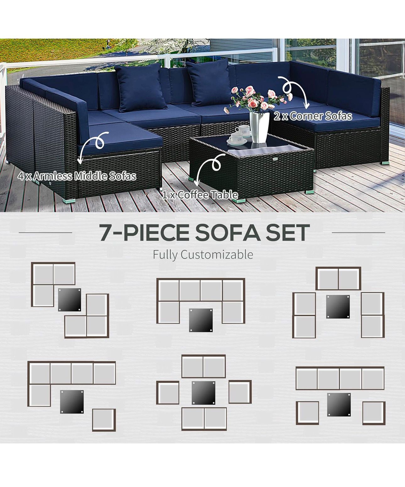 7 Piece Modular Patio Sofa Set